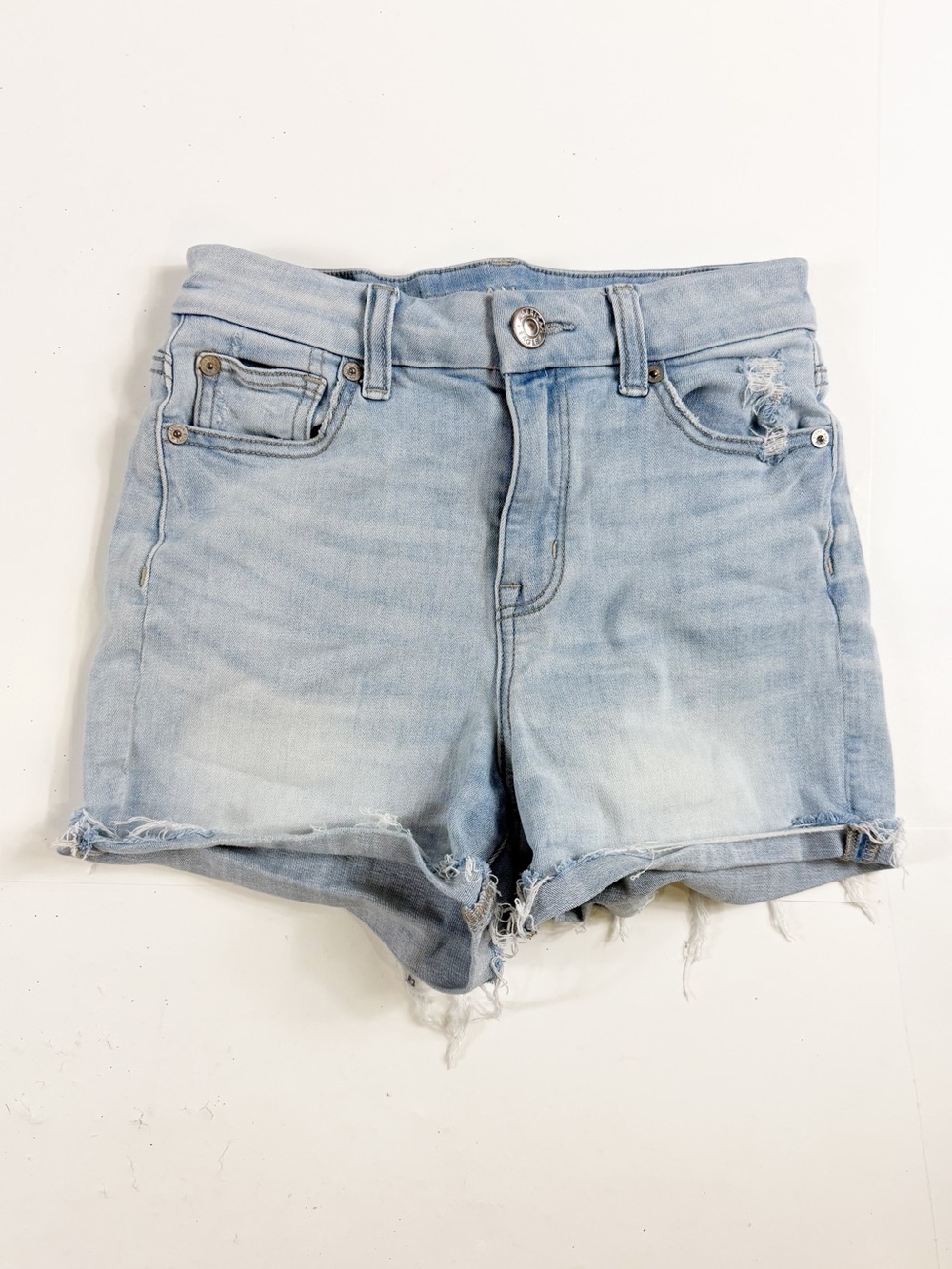 American EagleNext Level Stretch Light Wash Denim Women's Frayed Shorts Size 0